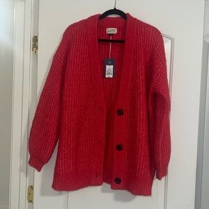 M Oversized Knit Button Down Cardigan Pink/Red